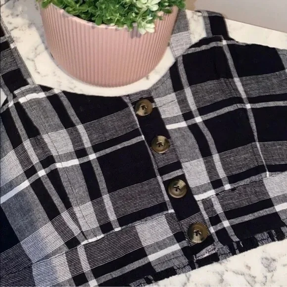 American Eagle Linen Black Plaid Crop Top Size S Bustier. - Picture 3 of 7